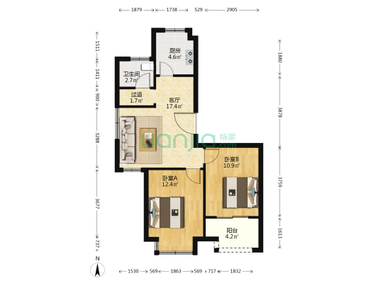 雅月府 2室1厅1卫 85平方