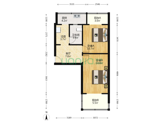 第四干休所 2室1厅1卫 64平方