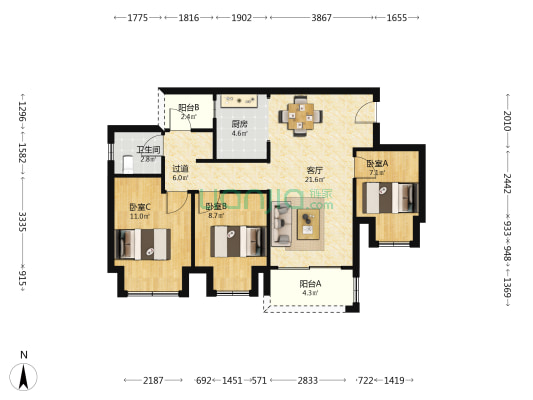雲鼎城重云北 3室1厅1卫 77平方