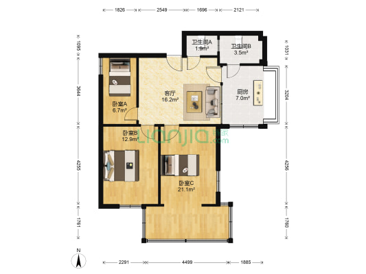 吴井路太乙桥29号 3室1厅2卫 73平方