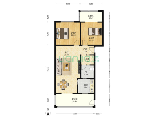 成飞152小区 2室1厅1卫 81平方