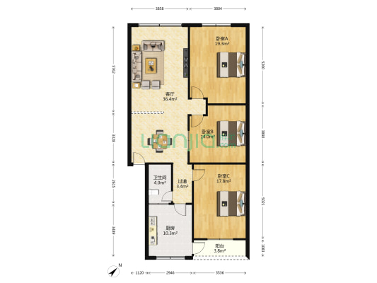 何兴巷11号 3室1厅1卫 128平方
