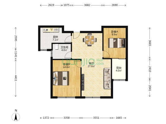 冠城晶典 2室1厅1卫 86平方
