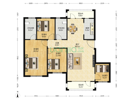 金悦湾一期 4室1厅2卫 146平方