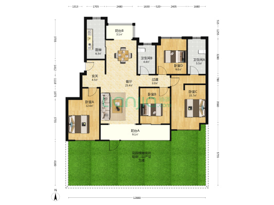 丰荟玖园 4室1厅2卫 124平方