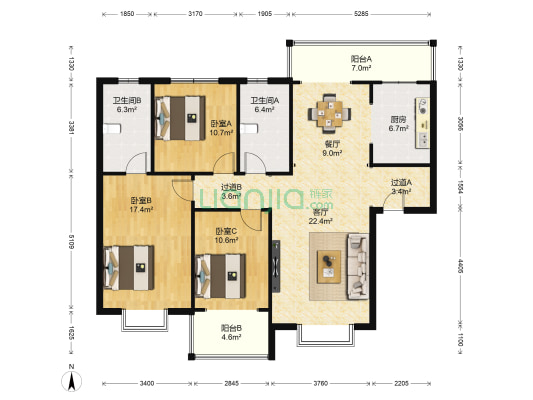 中圣绿苑 3室2厅2卫 150平方