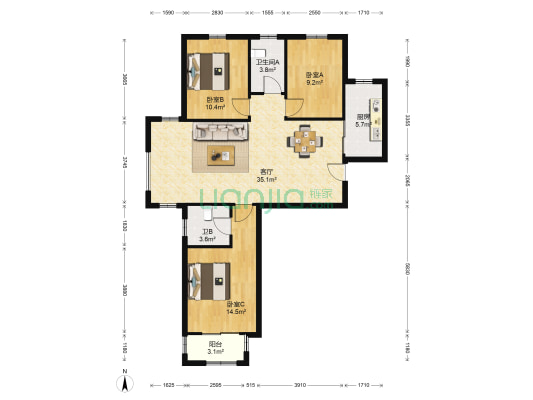 雍雅锦江 3室1厅2卫 121平方