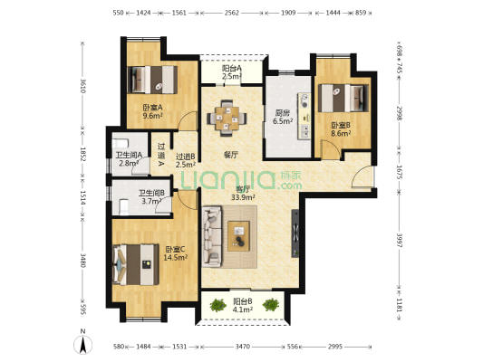 加州橘郡 3室1厅2卫 118平方