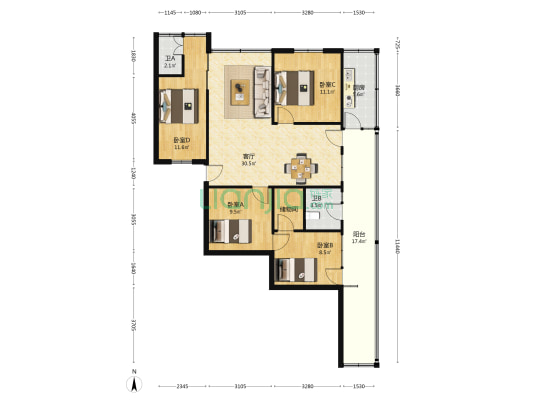 上排九区 4室1厅2卫 70平方