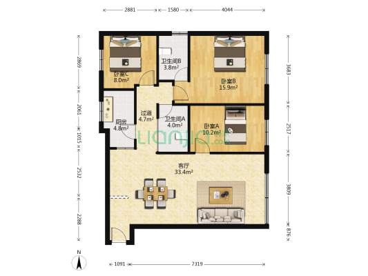 首义路47号 3室1厅2卫 107平方