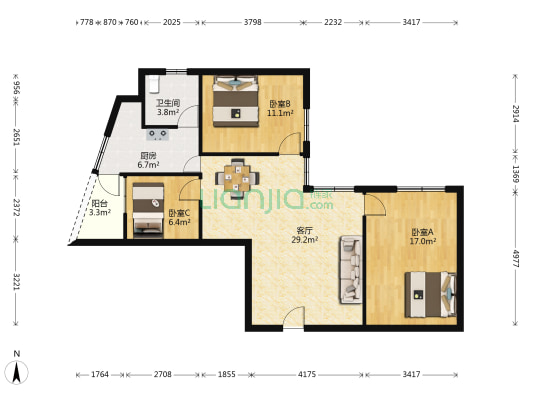 南大街56号 3室1厅1卫 89平方