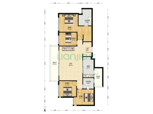 首开龙湖云著二期 4室1厅2卫 162平方