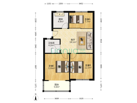 天河街95号小区 3室1厅1卫 77平方