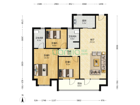 碧桂园蓝谷之光星荟 3室1厅2卫 118平方