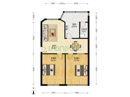 昆仑小区住宅公寓 2室1厅1卫 81平方