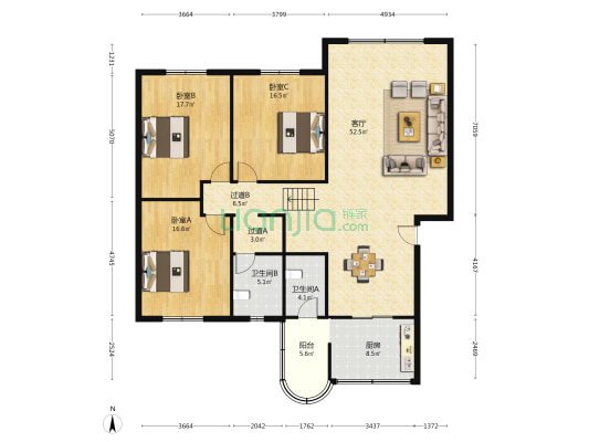 电信小区 3室1厅2卫 132平方
