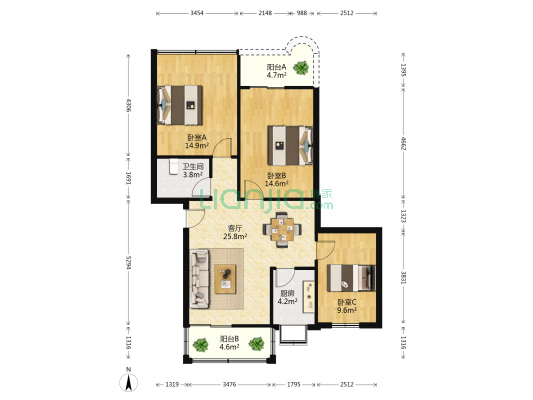 二航设计院 3室1厅1卫 97平方