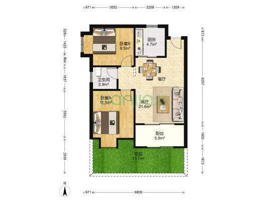 欣欣佳园 2室1厅1卫 74平方