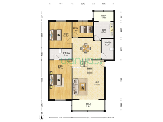 华地城市花园 3室1厅2卫 148平方