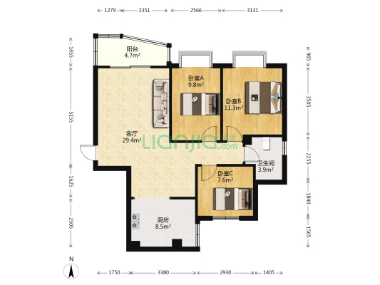 川大农林村 3室1厅1卫 95平方