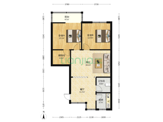 蜀南西区 2室2厅1卫 85平方