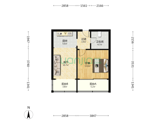 新华东路 1室1厅1卫 59平方