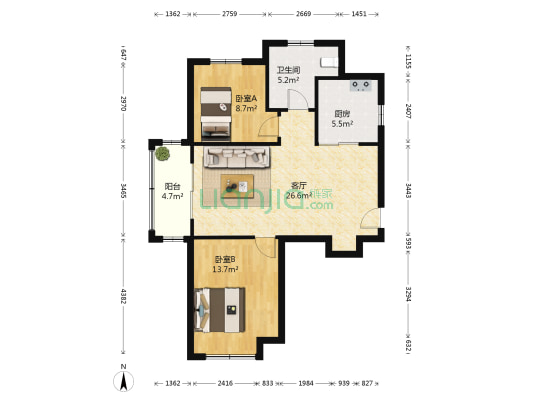 海信阳光里二期 2室1厅1卫 88平方