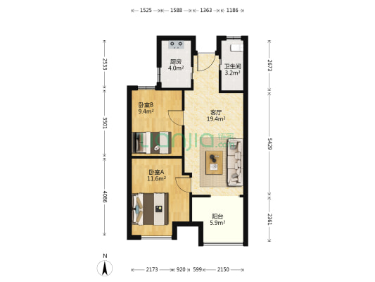 长盛东苑 2室1厅1卫 68平方