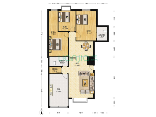 香木林沙河居 3室1厅2卫 145平方