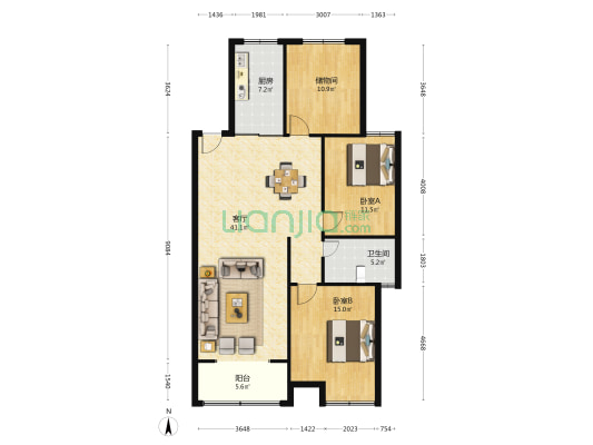 新天地望府 2室1厅1卫 132平方