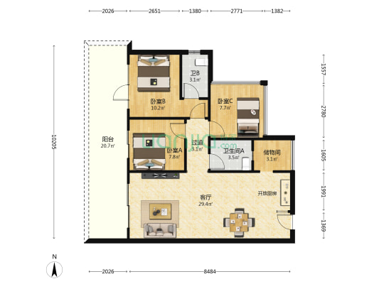 鹭湾汇 3室1厅2卫 89平方