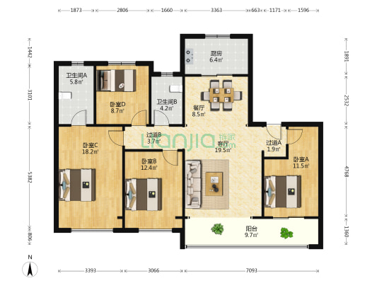 华润置地中心瑞园 4室2厅2卫 143平方
