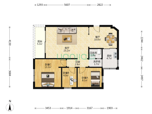 世界花园雅兰居 3室2厅2卫 90平方