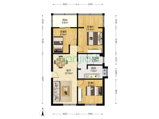 磨底河沿巷7号漪澜雅苑 3室1厅1卫 78平方
