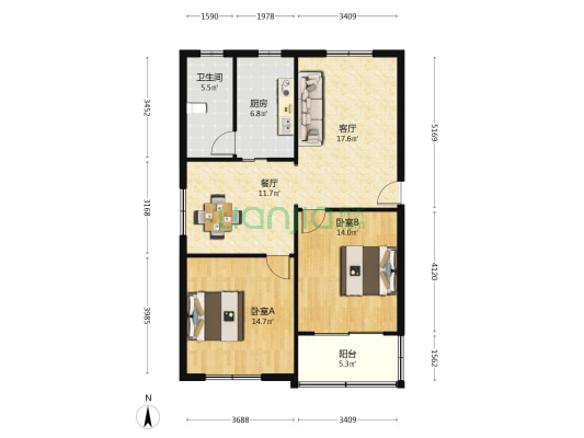 中远小区 2室2厅1卫 91平方