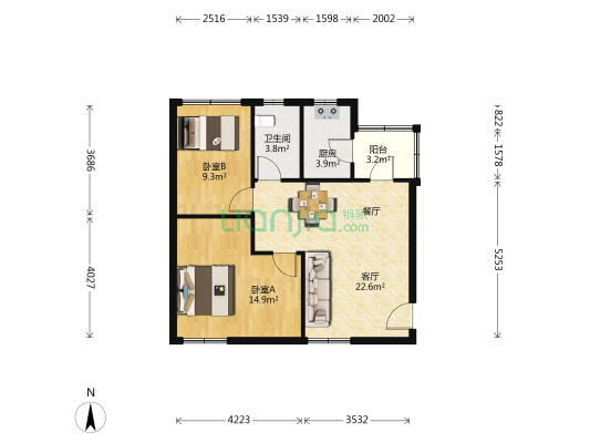 金湖花园 2室1厅1卫 76平方