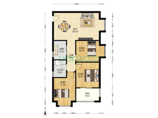 摩卡思想家 3室1厅1卫 94平方