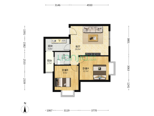 碧翠红枫 2室1厅1卫 69平方
