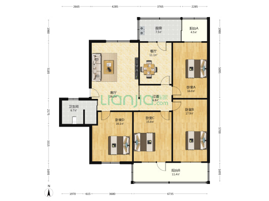建工花园 4室2厅1卫 167平方