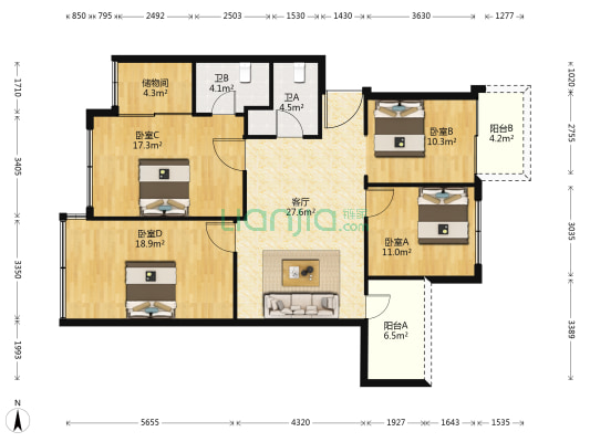 风荷花苑 4室1厅2卫 115平方