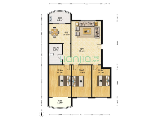 天兴花园三期 3室2厅1卫 138平方