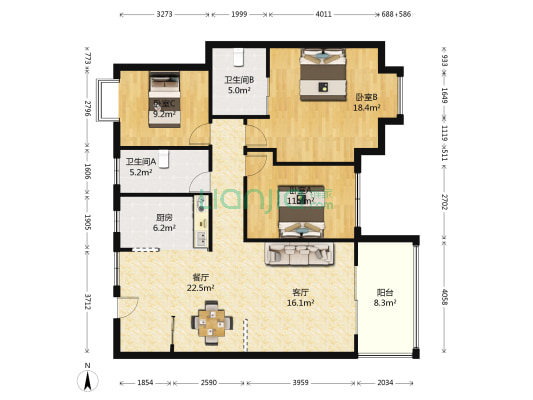 左岸春天 3室2厅2卫 123平方