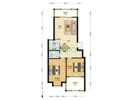 惠民花园 2室1厅1卫 77平方