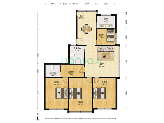 越秀花苑(上虞) 4室2厅2卫 146平方