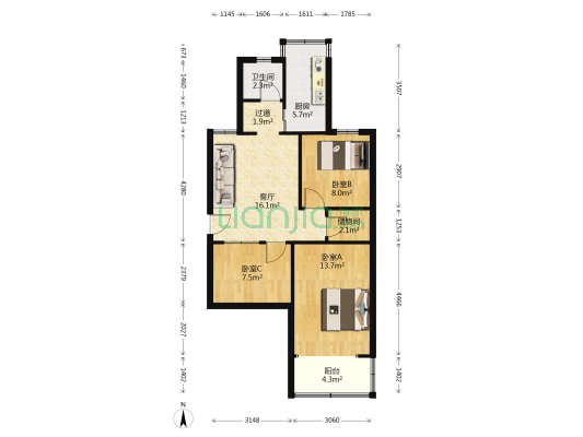 外国语中学 3室1厅1卫 75平方