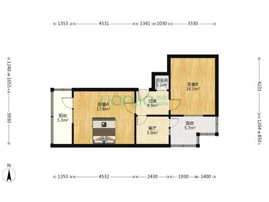 康达商城宿舍 2室1厅1卫 56平方