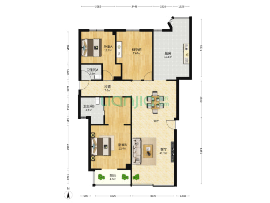 华新苑 2室1厅2卫 156平方