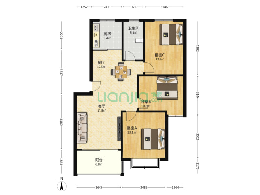 石村居民小区 3室2厅1卫 109平方