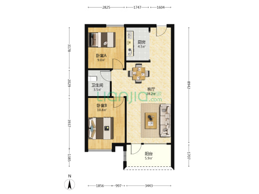 荣盛锦绣天悦 2室1厅1卫 80平方