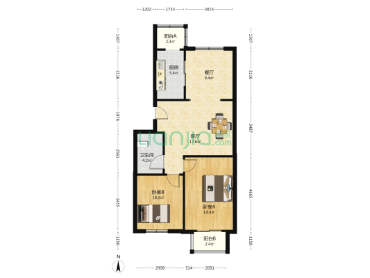 泽水园 2室2厅1卫 83平方